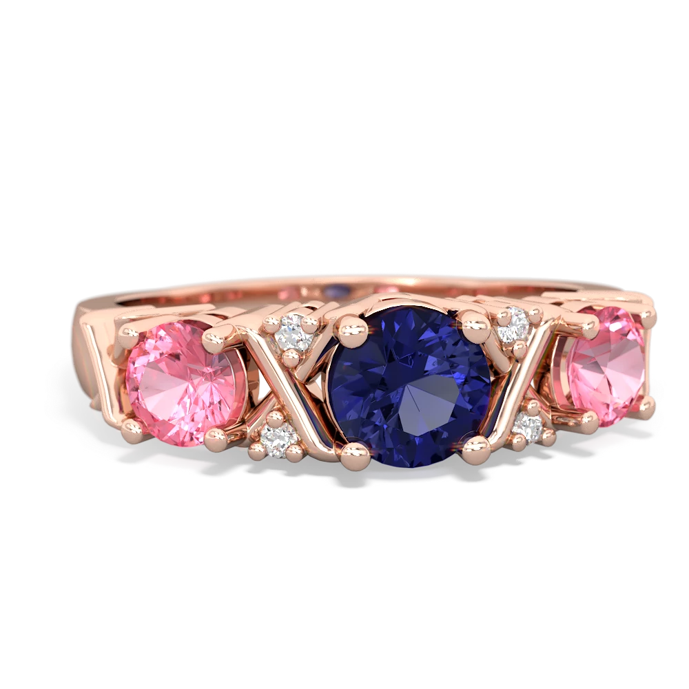 Lab Sapphire Hugs And Kisses 14K Rose Gold ring R5016