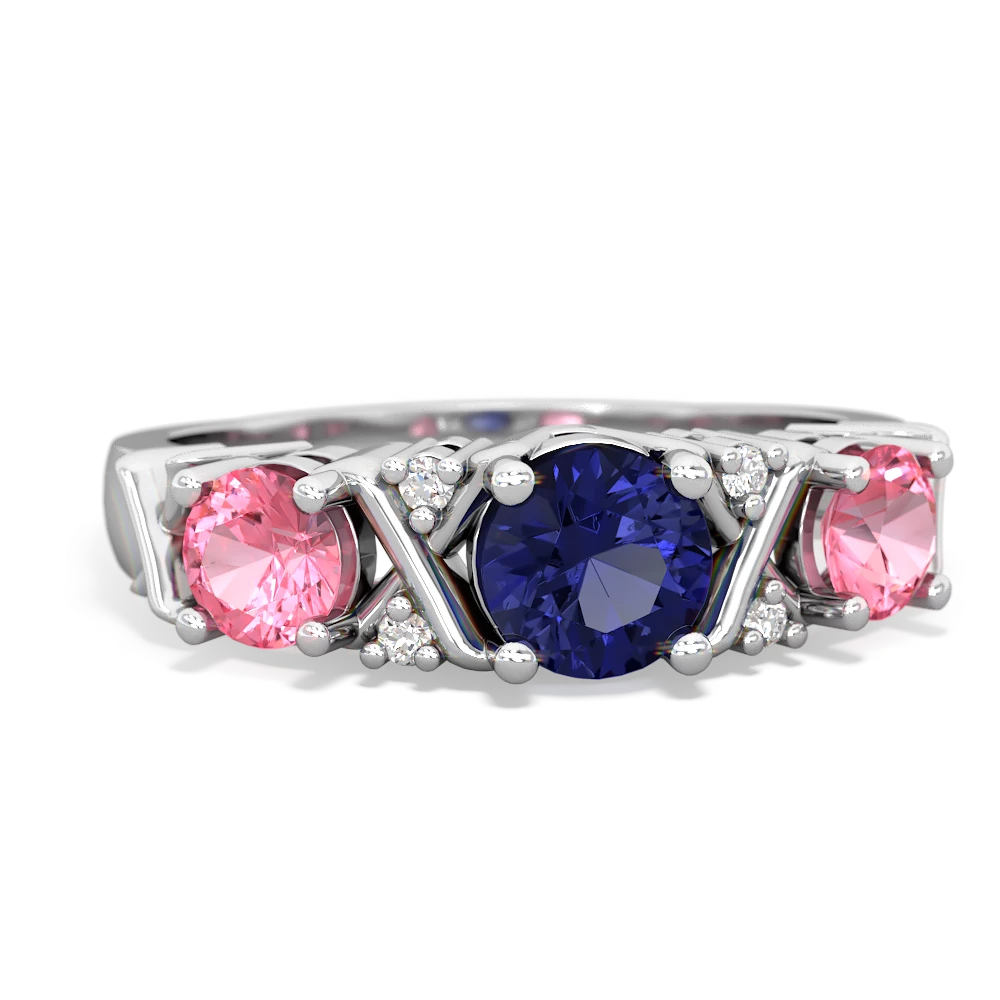 Lab Sapphire Hugs And Kisses 14K White Gold ring R5016