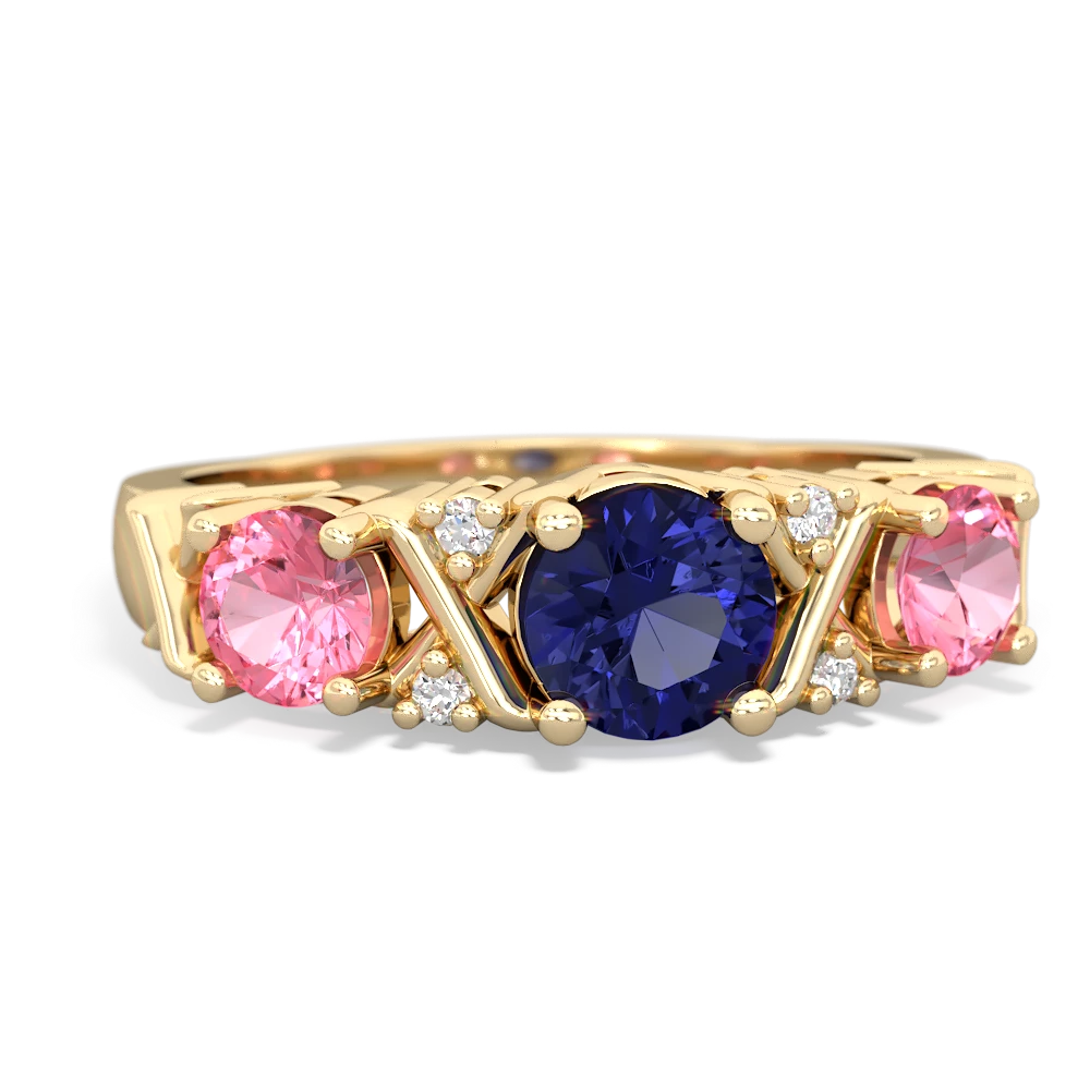 Lab Sapphire Hugs And Kisses 14K Yellow Gold ring R5016