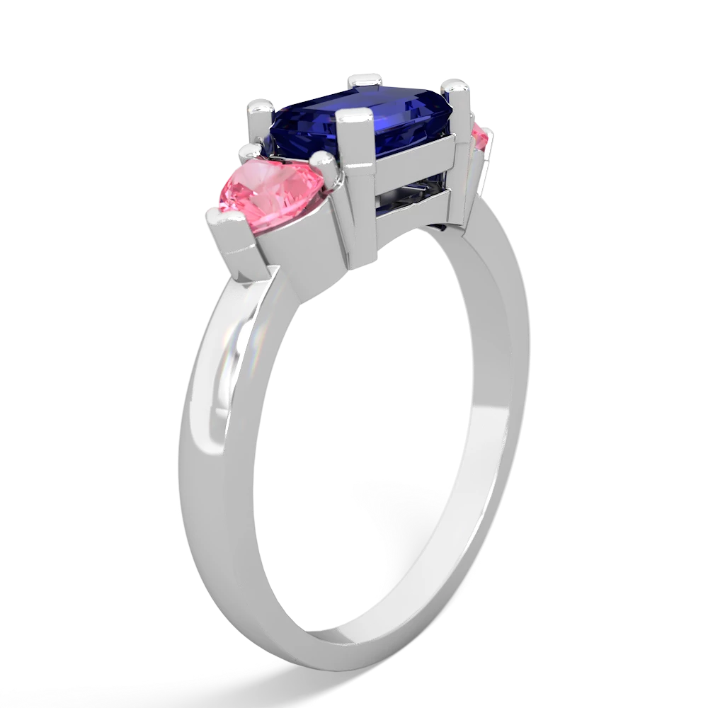 Lab Sapphire Three Stone 14K White Gold ring R5235