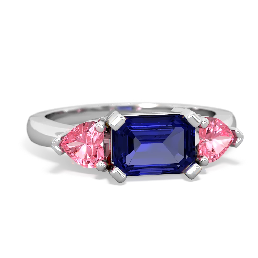 Lab Sapphire Three Stone 14K White Gold ring R5235