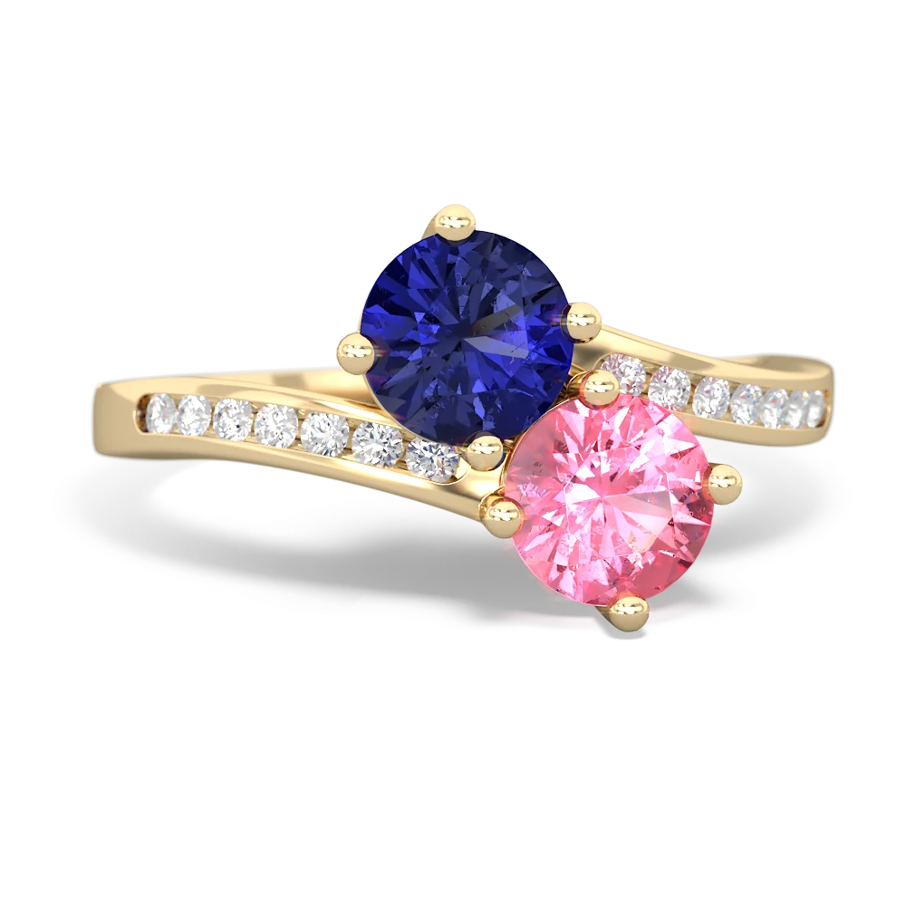Lab Sapphire Channel Set Two Stone 14K Yellow Gold ring R5303