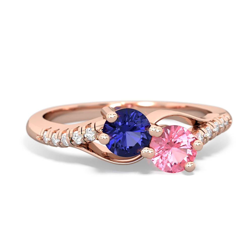 Lab Sapphire Infinity Pave Two Stone 14K Rose Gold ring R5285