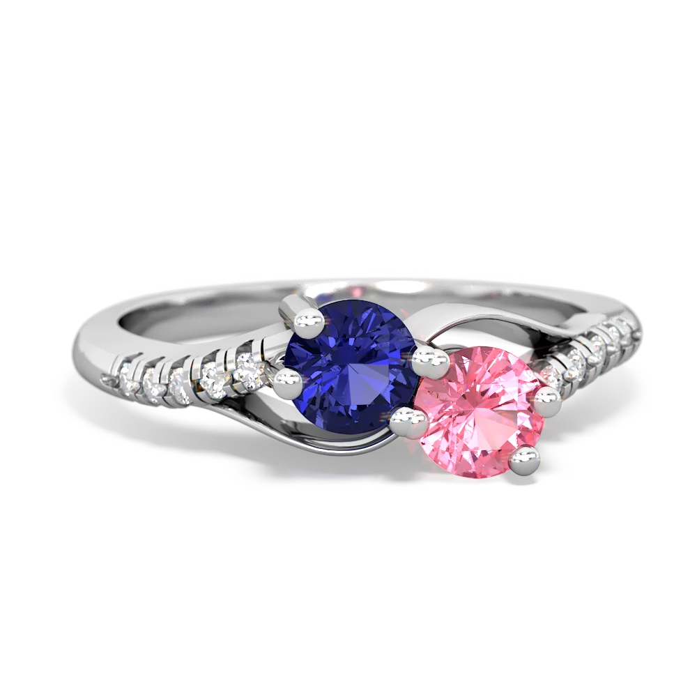 Lab Sapphire Infinity Pave Two Stone 14K White Gold ring R5285