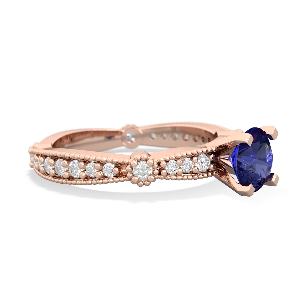 Lab Sapphire Sparkling Tiara 6Mm Round 14K Rose Gold ring R26296RD