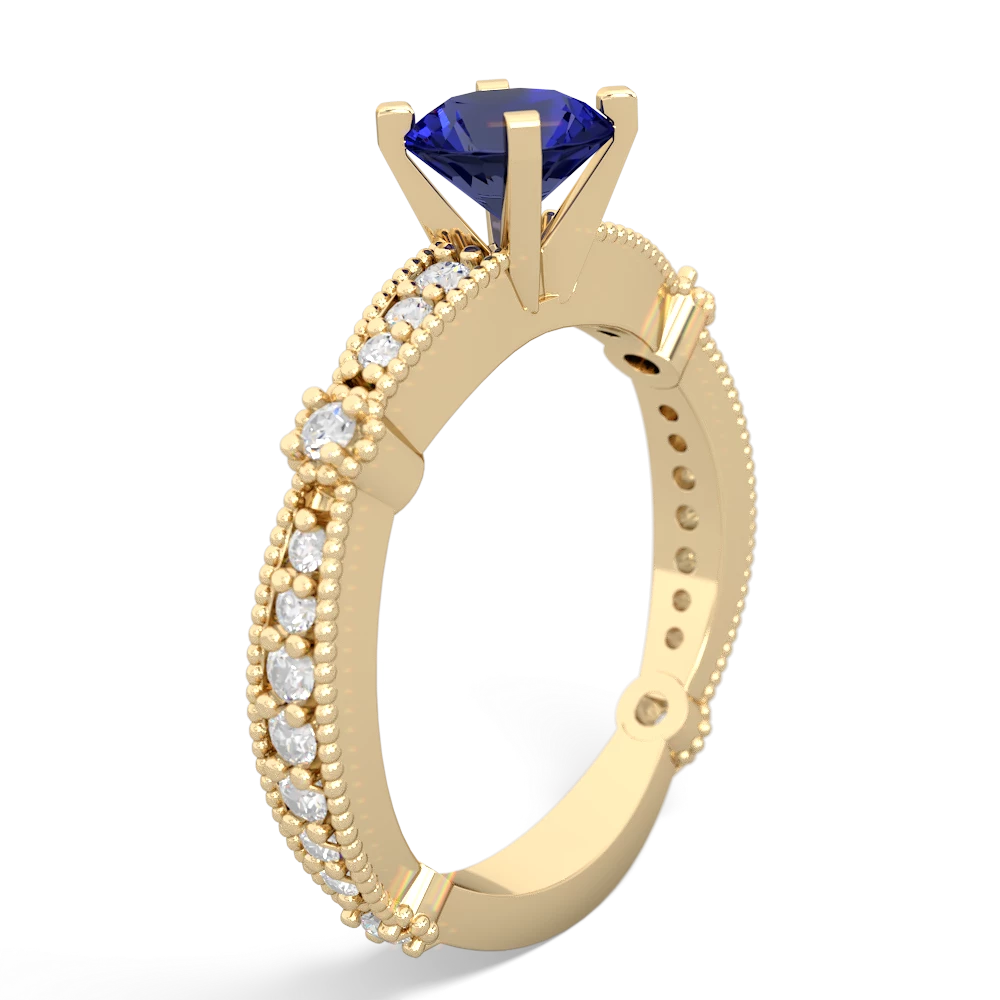 Lab Sapphire Sparkling Tiara 6Mm Round 14K Yellow Gold ring R26296RD