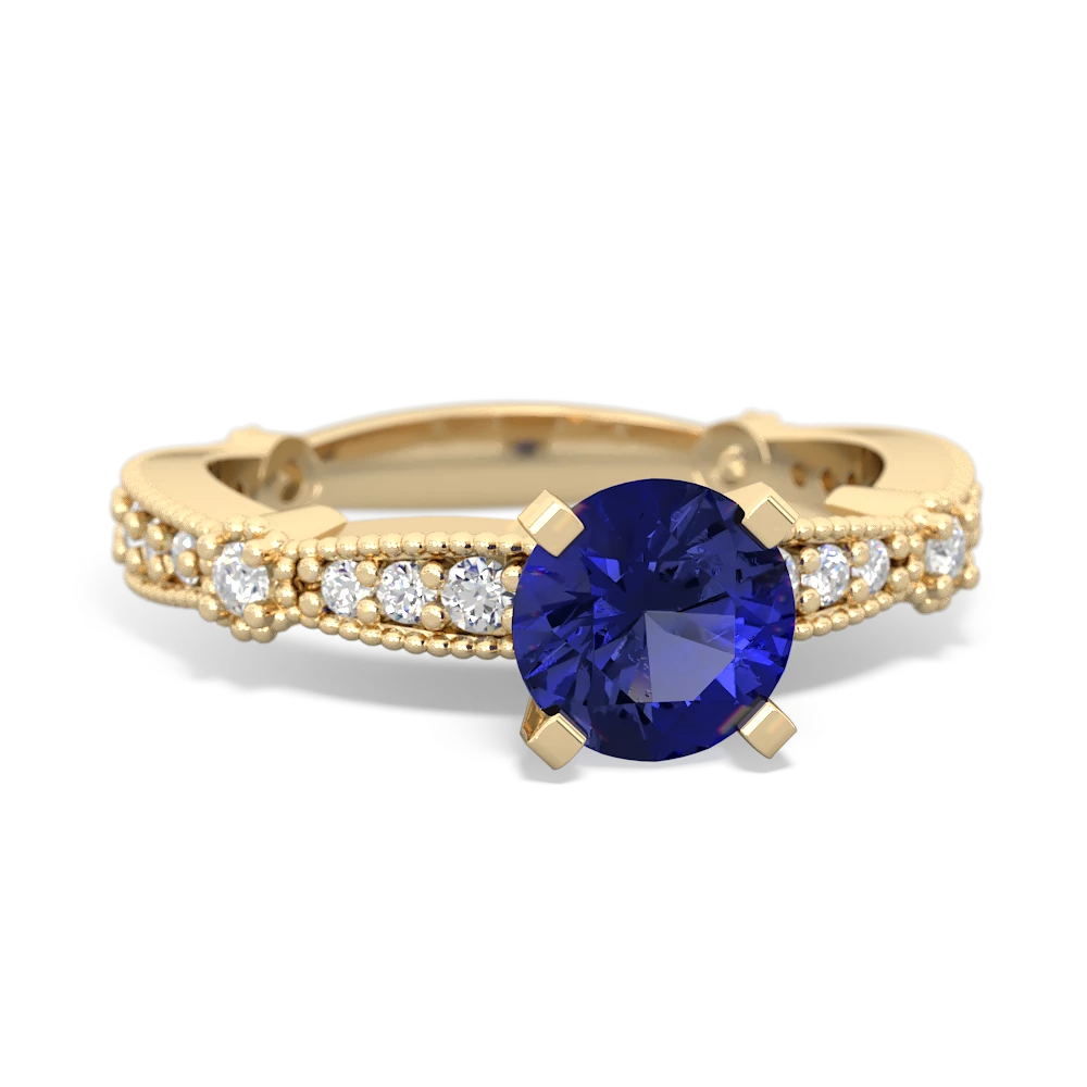 Lab Sapphire Sparkling Tiara 6Mm Round 14K Yellow Gold ring R26296RD