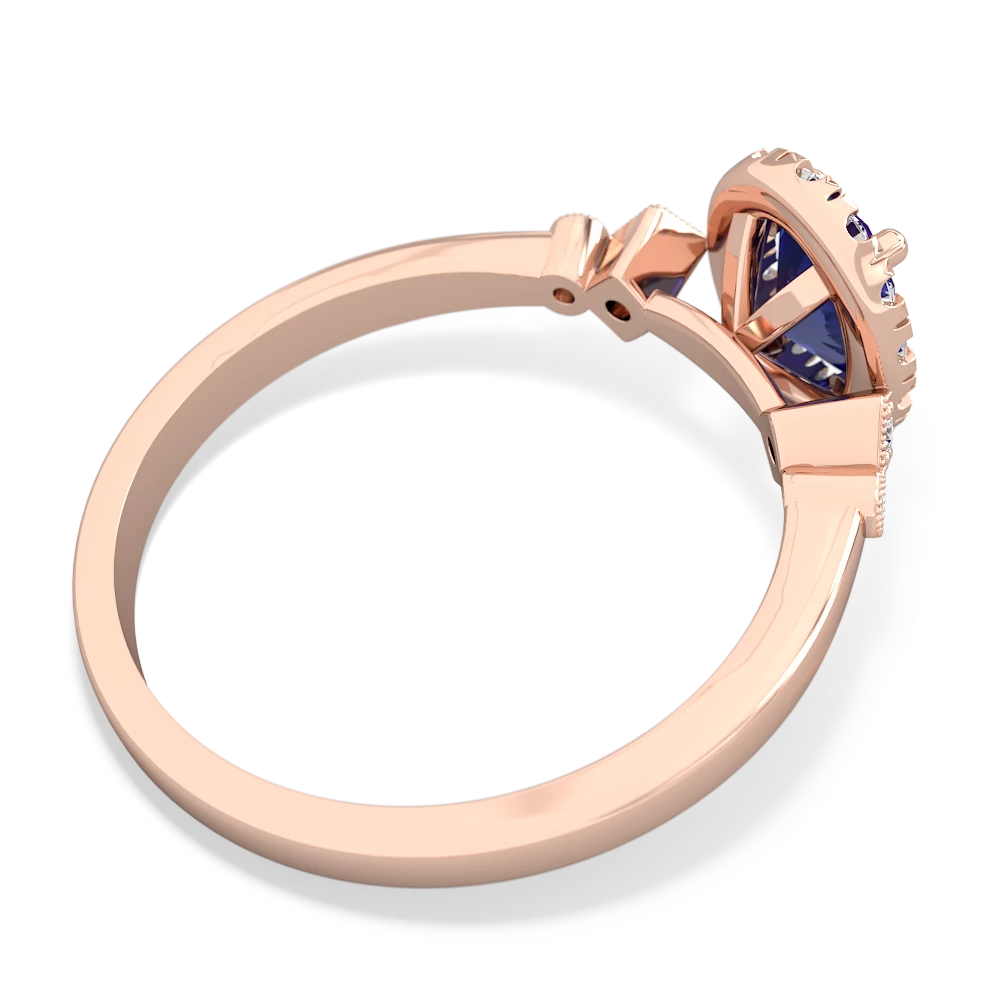 Lab Sapphire Antique-Style Halo 14K Rose Gold ring R5720