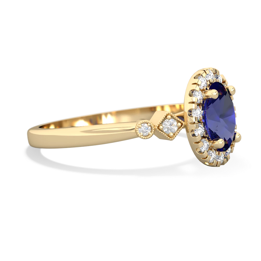 Lab Sapphire Antique-Style Halo 14K Yellow Gold ring R5720