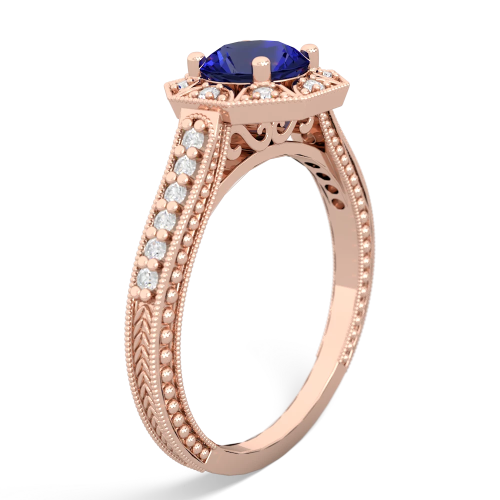 Lab Sapphire Art-Deco Starburst 14K Rose Gold ring R5520