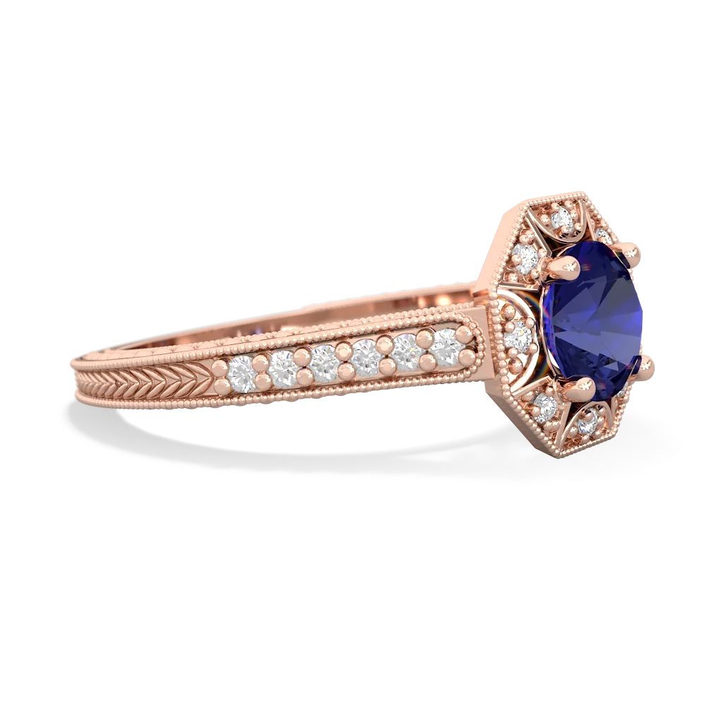 Lab Sapphire Art-Deco Starburst 14K Rose Gold ring R5520