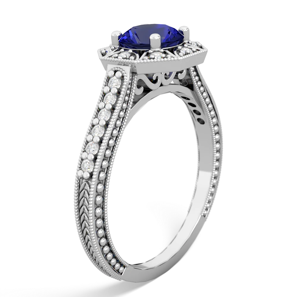 Lab Sapphire Art-Deco Starburst 14K White Gold ring R5520