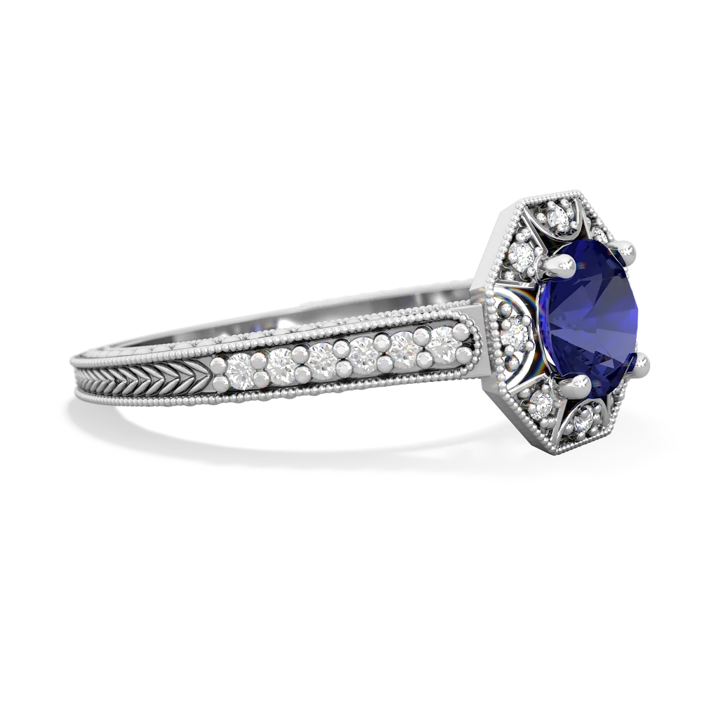 Lab Sapphire Art-Deco Starburst 14K White Gold ring R5520