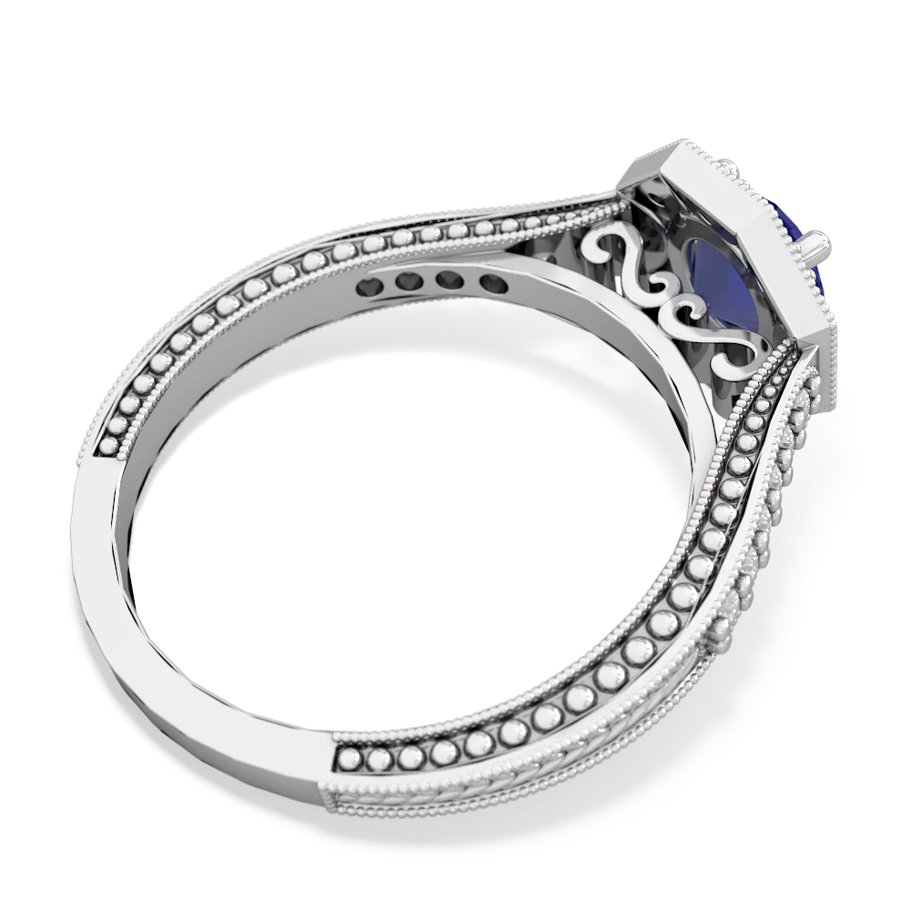 Lab Sapphire Art-Deco Starburst 14K White Gold ring R5520