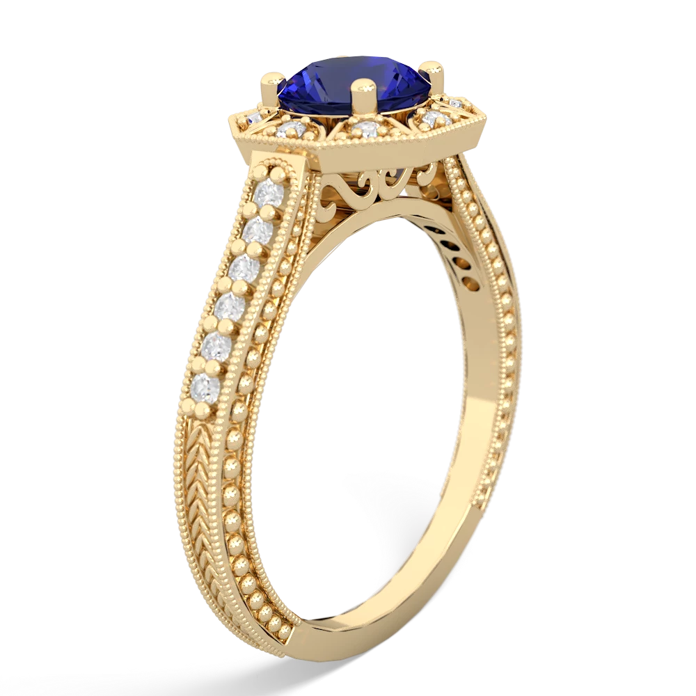 Lab Sapphire Art-Deco Starburst 14K Yellow Gold ring R5520