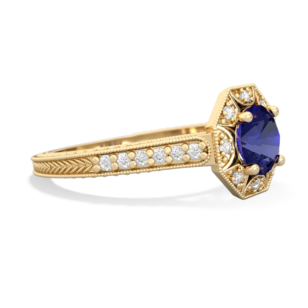 Lab Sapphire Art-Deco Starburst 14K Yellow Gold ring R5520