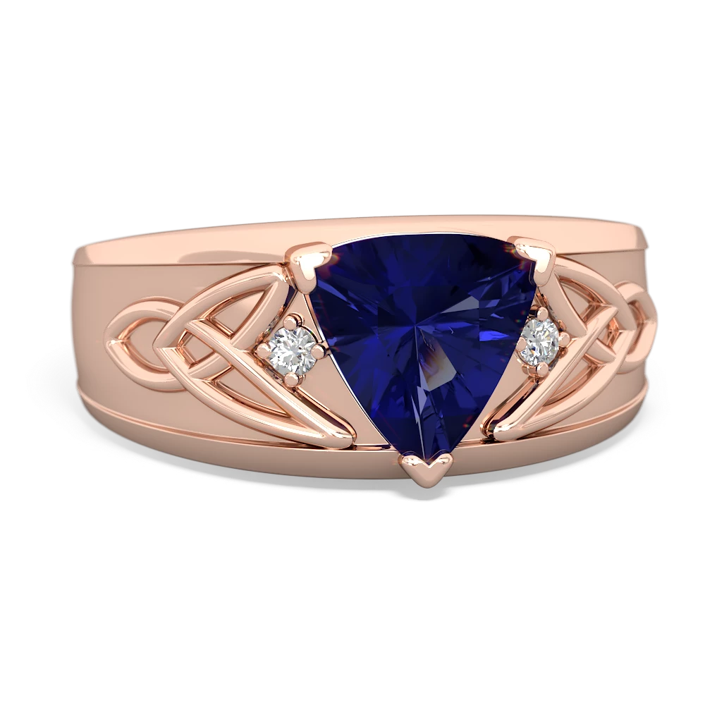 Lab Sapphire Celtic Trinity Knot Men's 14K Rose Gold ring R0440