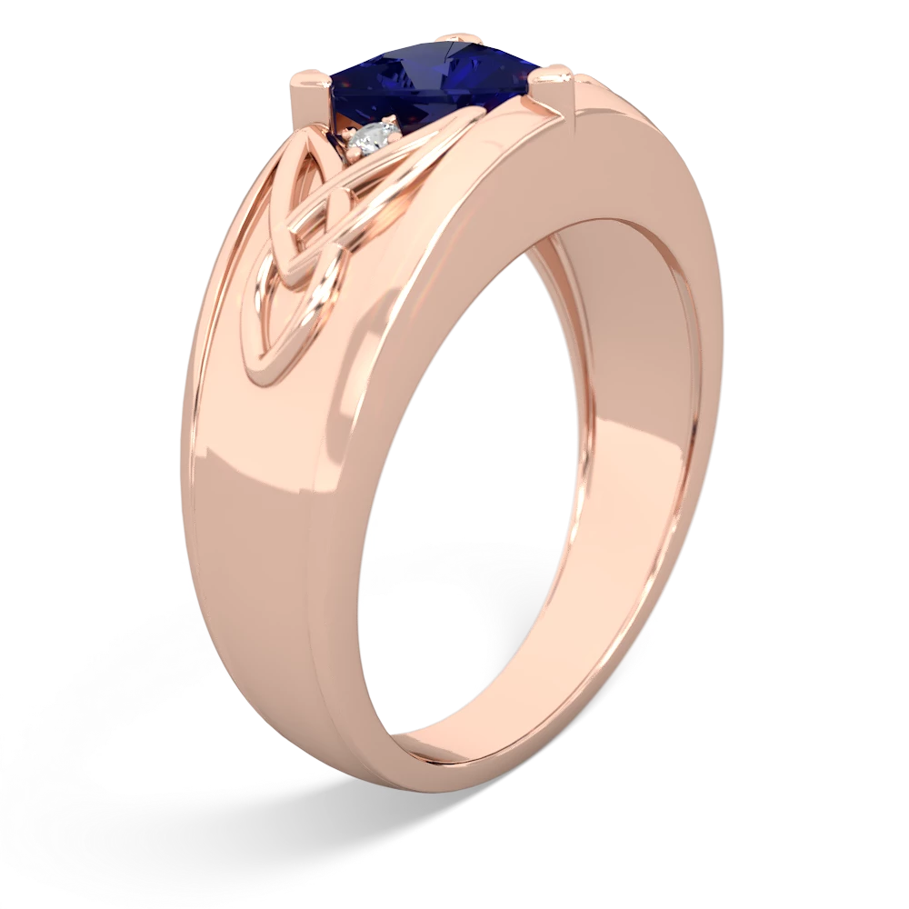 Lab Sapphire Celtic Trinity Knot Men's 14K Rose Gold ring R0440