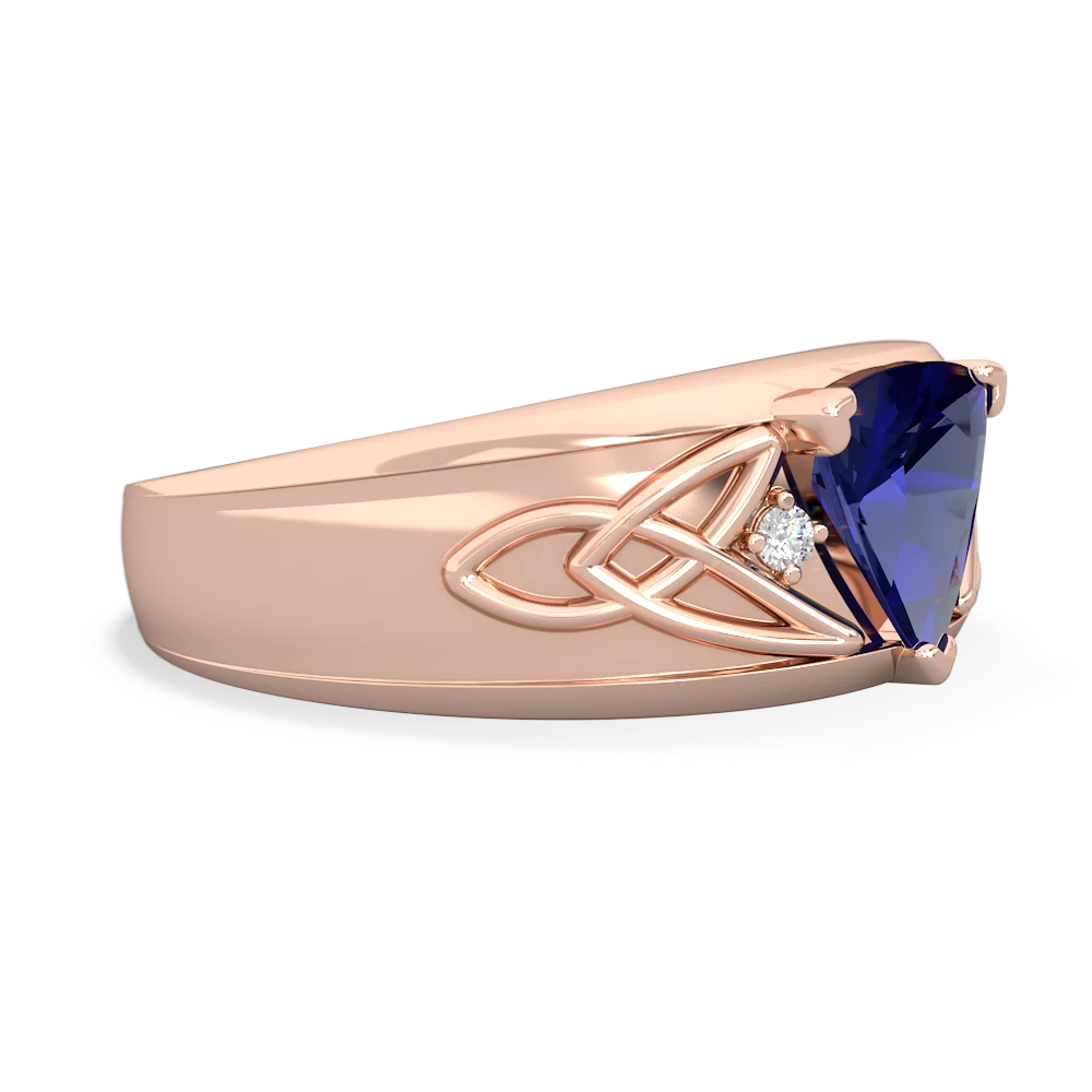 Lab Sapphire Celtic Trinity Knot Men's 14K Rose Gold ring R0440