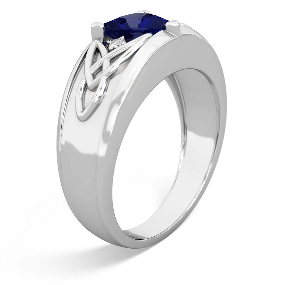 Lab Sapphire Celtic Trinity Knot Men's 14K White Gold ring R0440