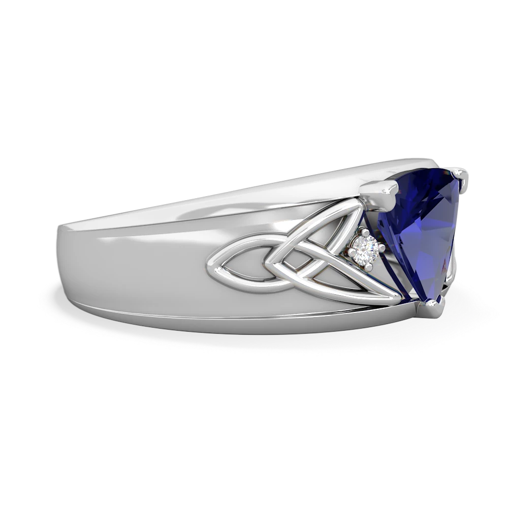 Lab Sapphire Celtic Trinity Knot Men's 14K White Gold ring R0440