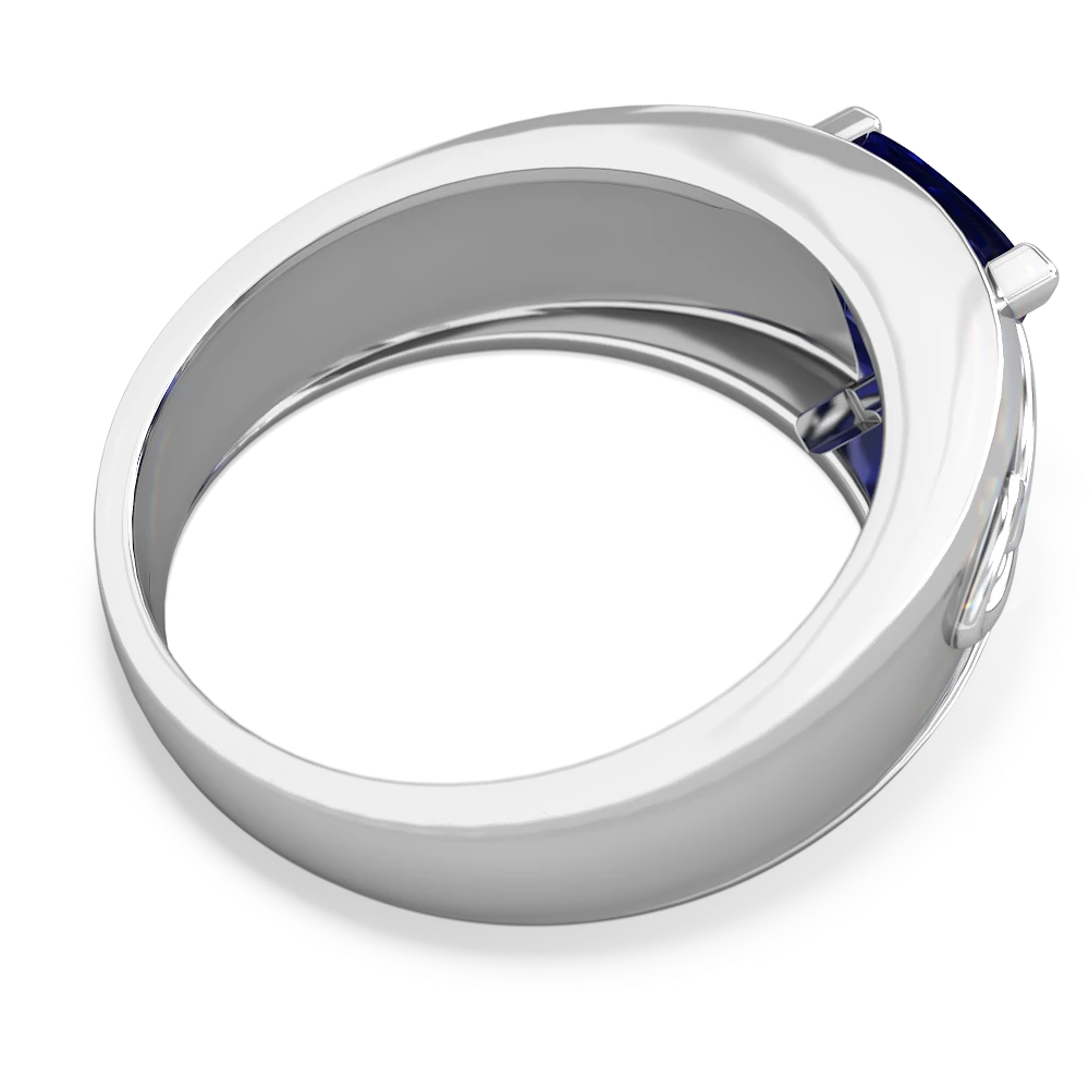 Lab Sapphire Celtic Trinity Knot Men's 14K White Gold ring R0440