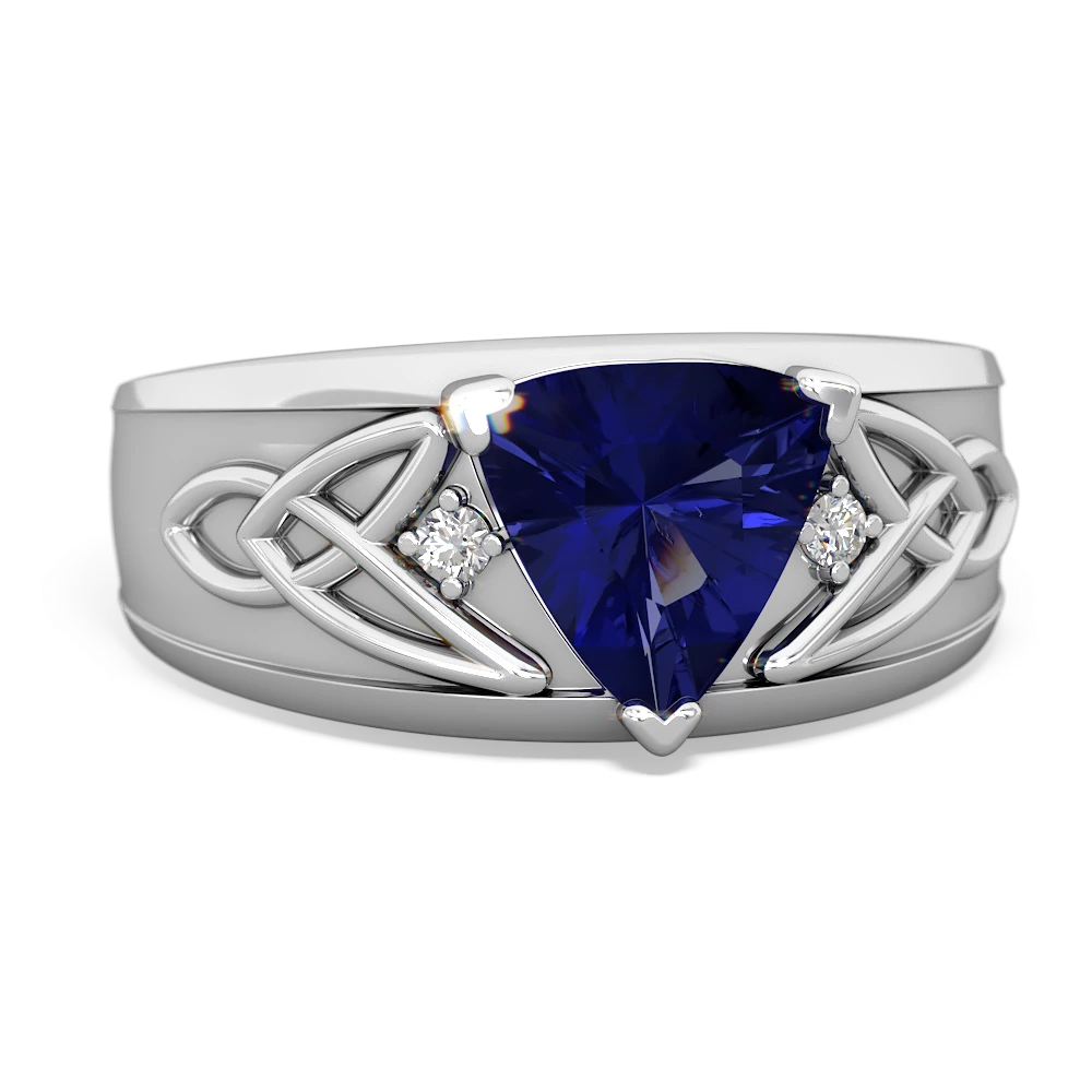 Lab Sapphire Celtic Trinity Knot Men's 14K White Gold ring R0440