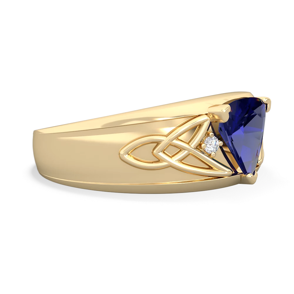 Lab Sapphire Celtic Trinity Knot Men's 14K Yellow Gold ring R0440