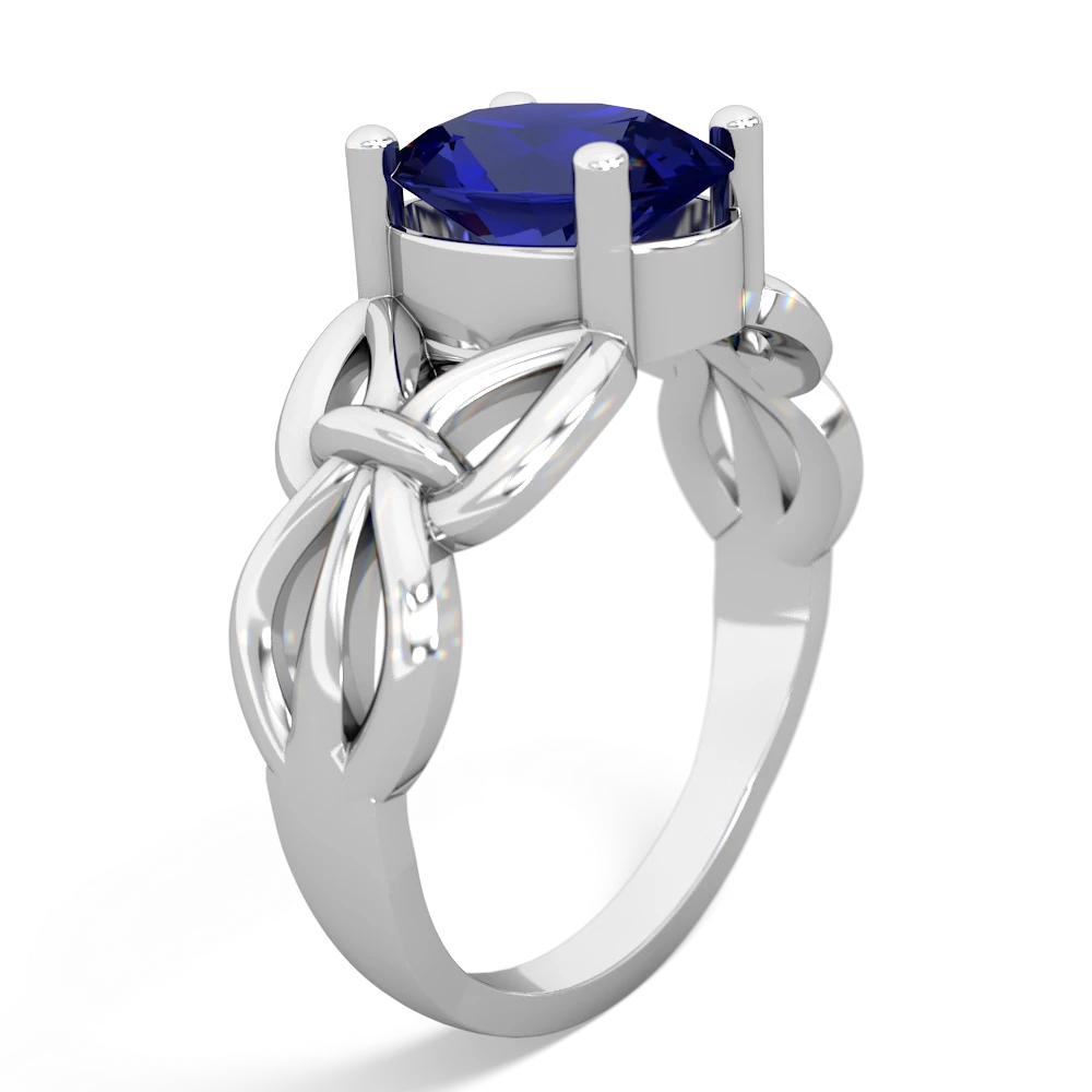 Lab Sapphire Celtic Knot Cocktail 14K White Gold ring R2377