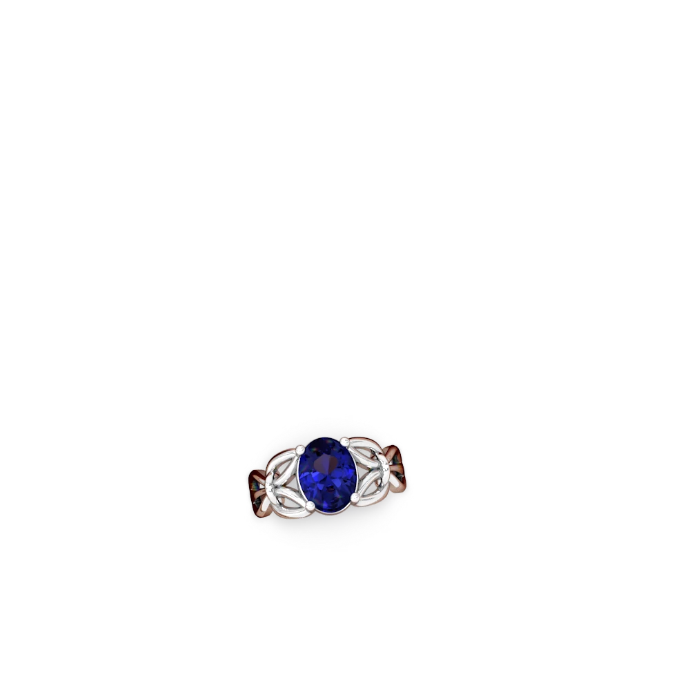 Lab Sapphire Celtic Knot Cocktail 14K White Gold ring R2377