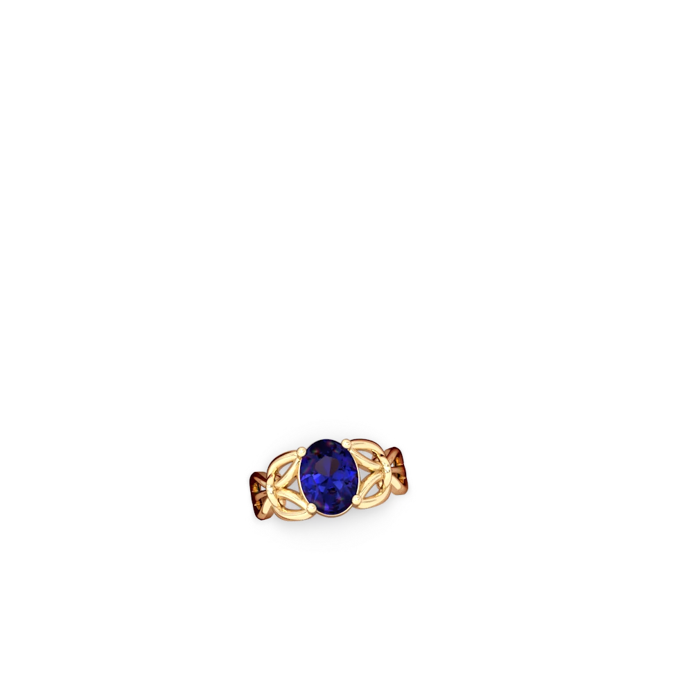 Lab Sapphire Celtic Knot Cocktail 14K Yellow Gold ring R2377