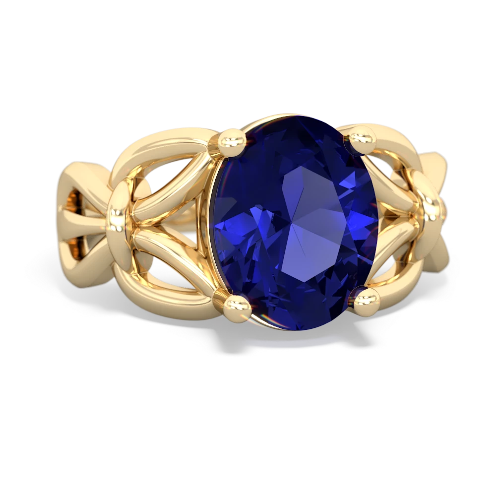 Lab Sapphire Celtic Knot Cocktail 14K Yellow Gold ring R2377