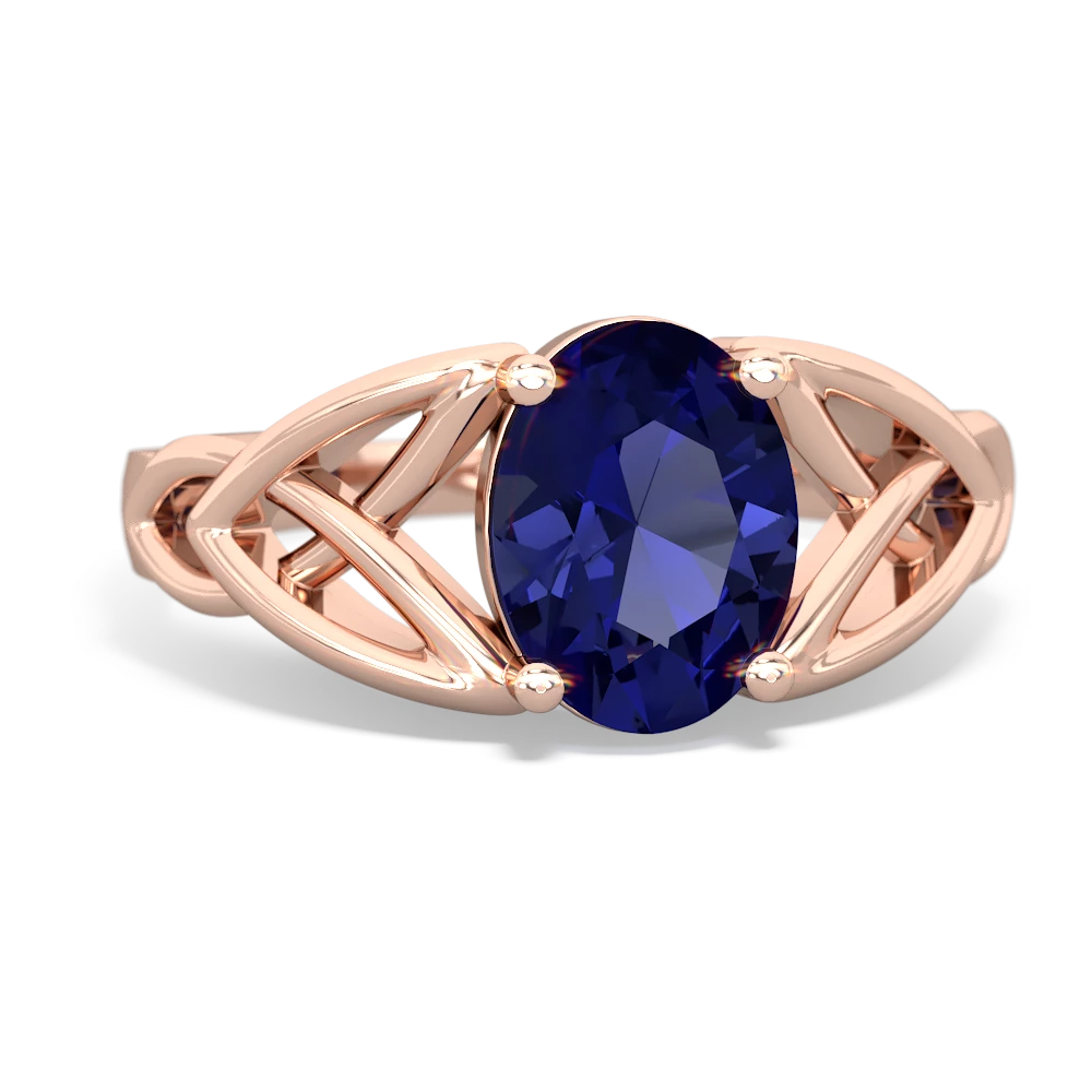 Lab Sapphire Celtic Trinity Knot 14K Rose Gold ring R2389