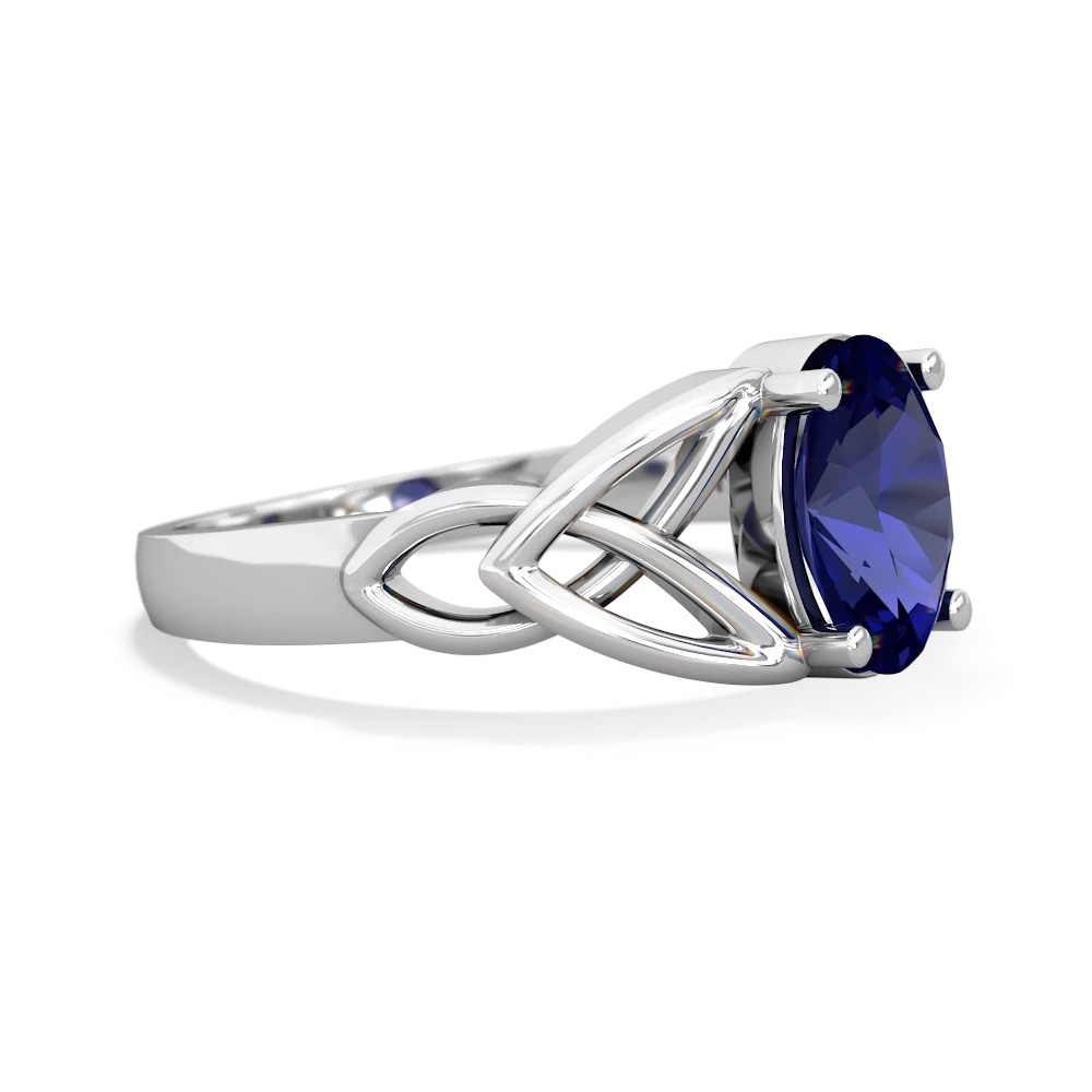 Lab Sapphire Celtic Trinity Knot 14K White Gold ring R2389