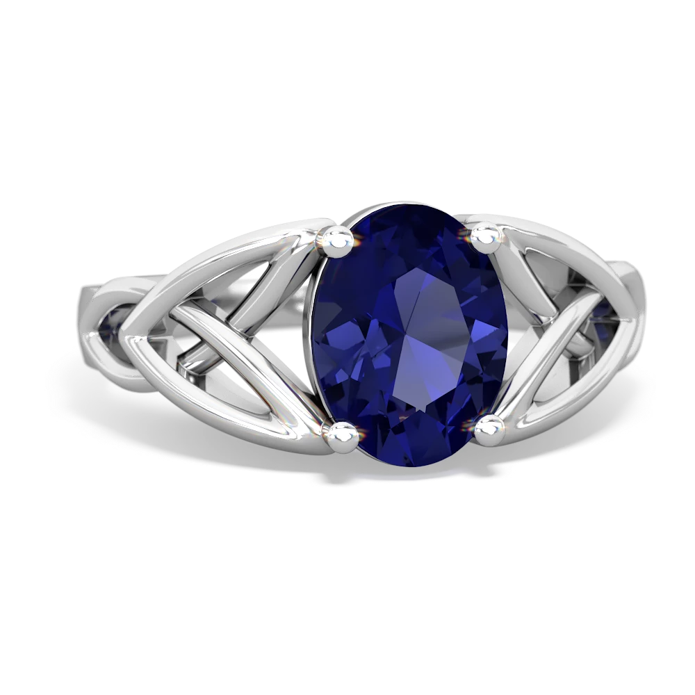 Lab Sapphire Celtic Trinity Knot 14K White Gold ring R2389