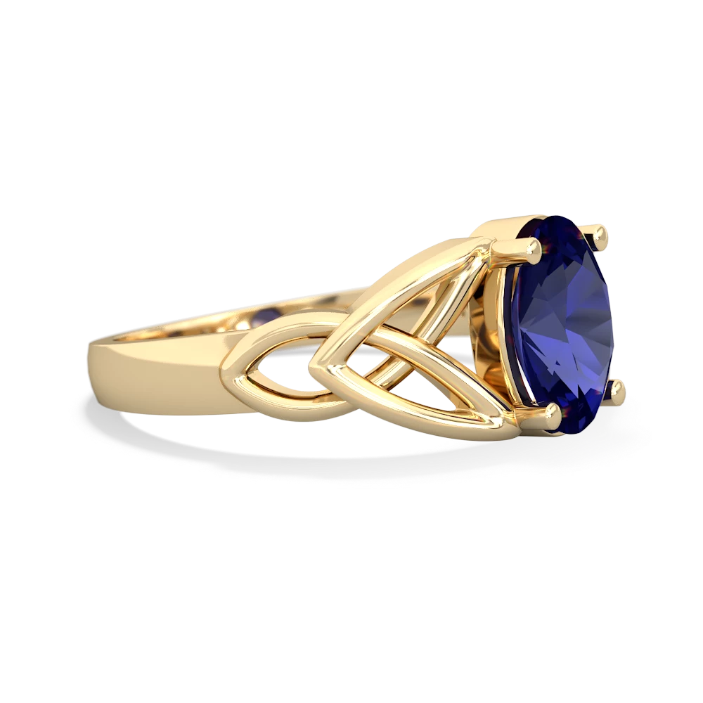 Lab Sapphire Celtic Trinity Knot 14K Yellow Gold ring R2389