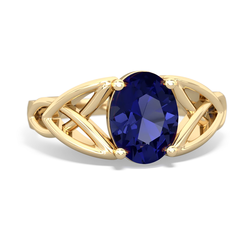 Lab Sapphire Celtic Trinity Knot 14K Yellow Gold ring R2389