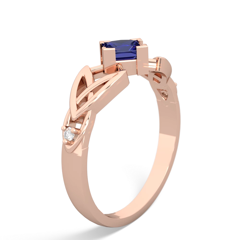 Lab Sapphire Celtic Knot Princess 14K Rose Gold ring R3349