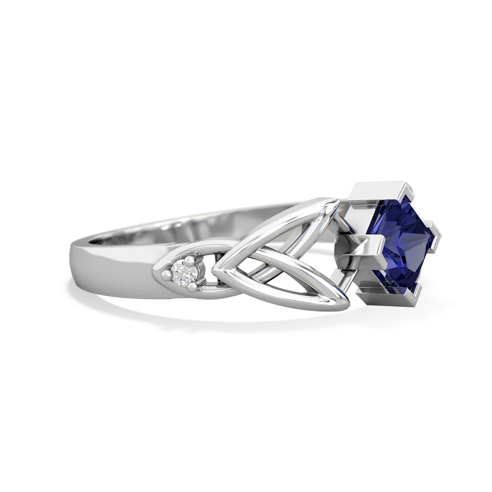 Lab Sapphire Celtic Knot Princess 14K White Gold ring R3349