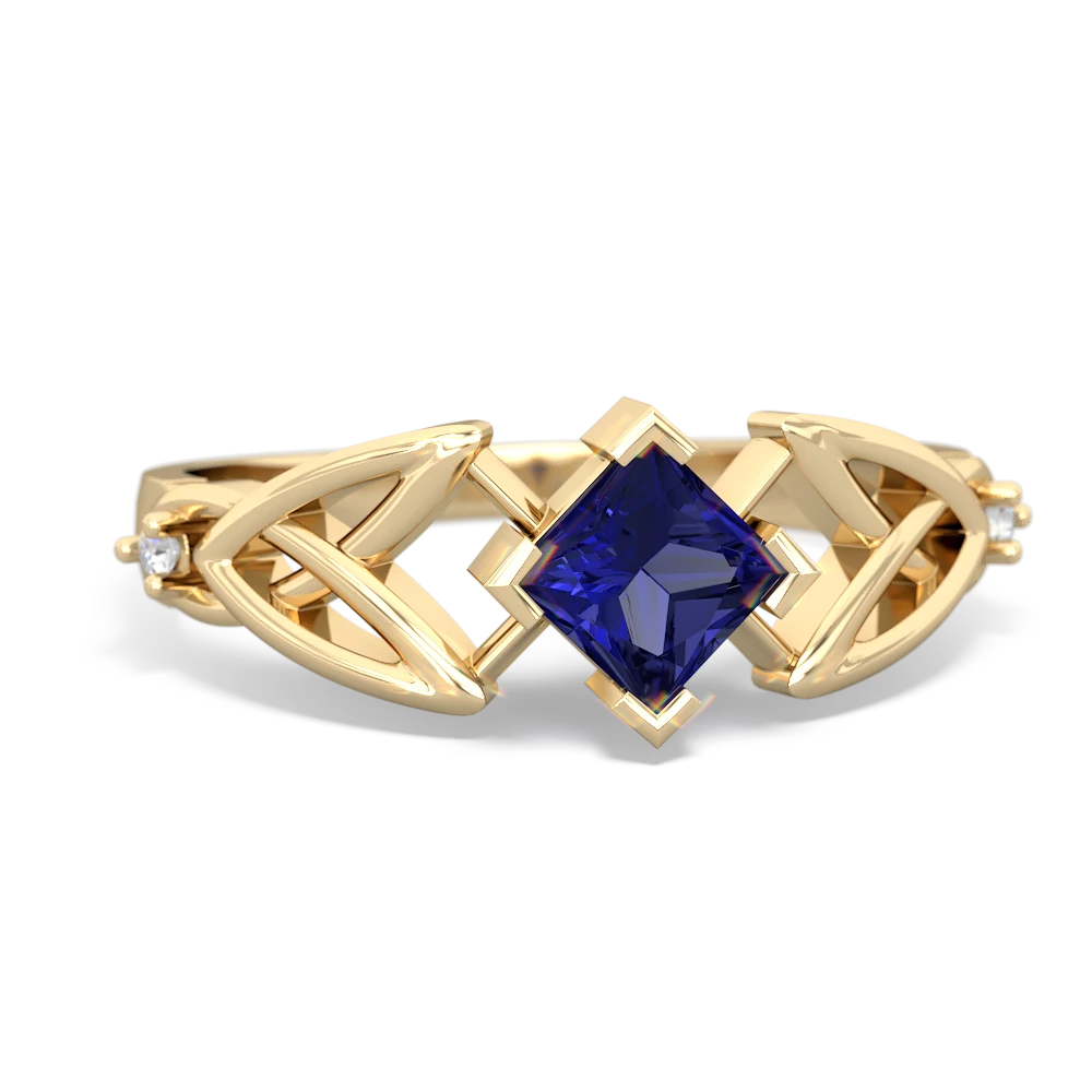 Lab Sapphire Celtic Knot Princess 14K Yellow Gold ring R3349