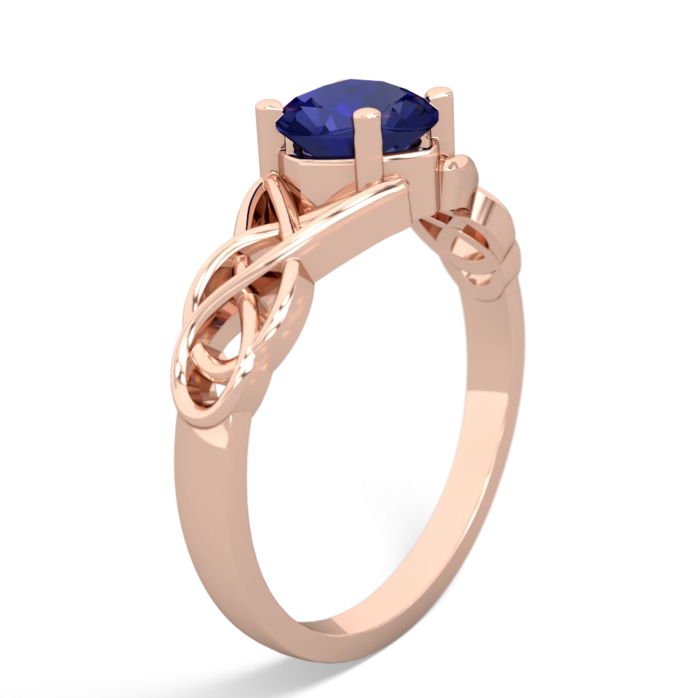 Lab Sapphire Checkerboard Cushion Celtic Knot 14K Rose Gold ring R5000