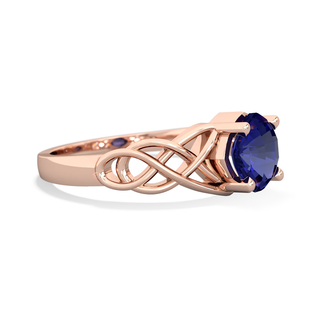 Lab Sapphire Checkerboard Cushion Celtic Knot 14K Rose Gold ring R5000