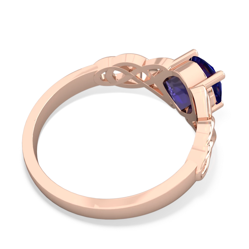 Lab Sapphire Checkerboard Cushion Celtic Knot 14K Rose Gold ring R5000