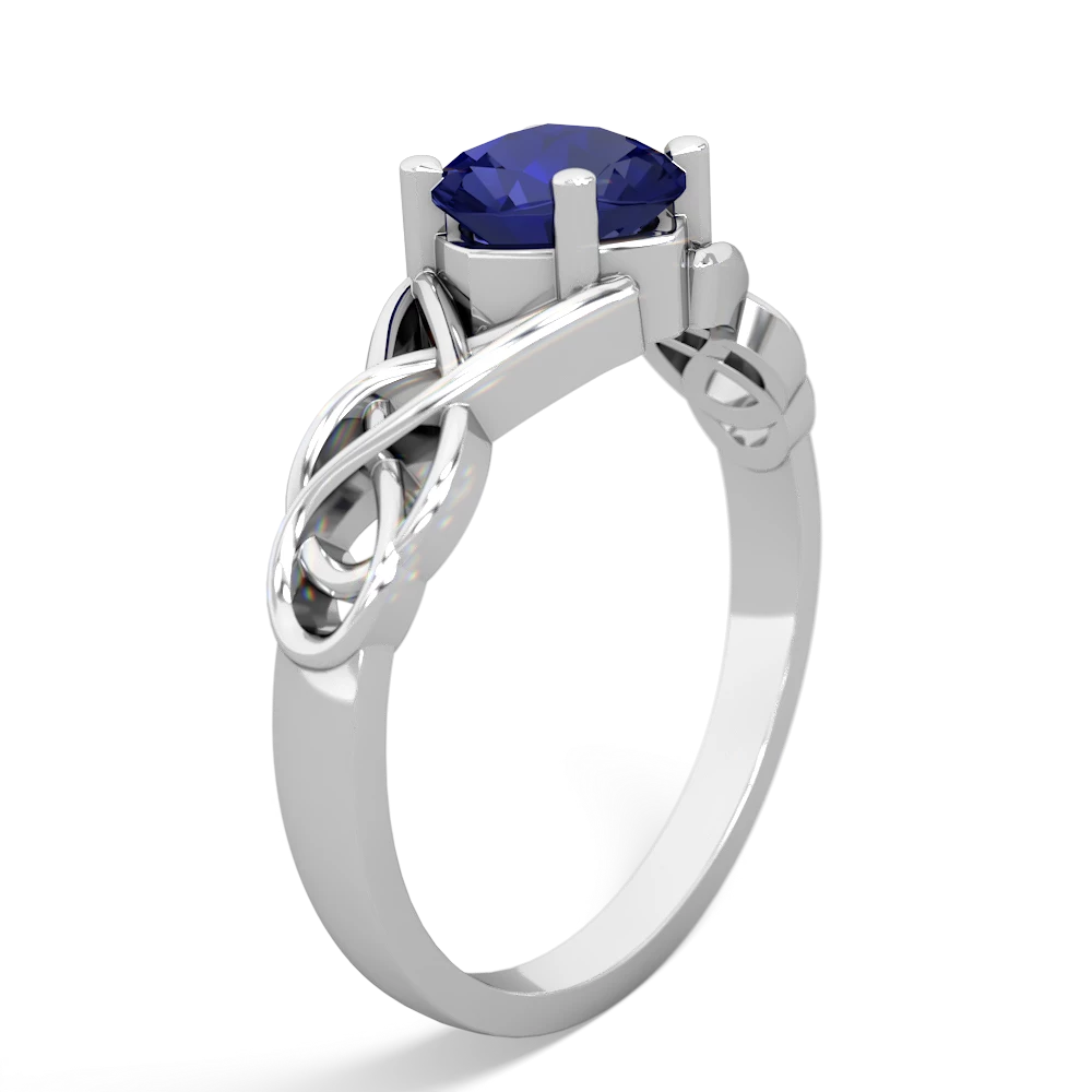 Lab Sapphire Checkerboard Cushion Celtic Knot 14K White Gold ring R5000