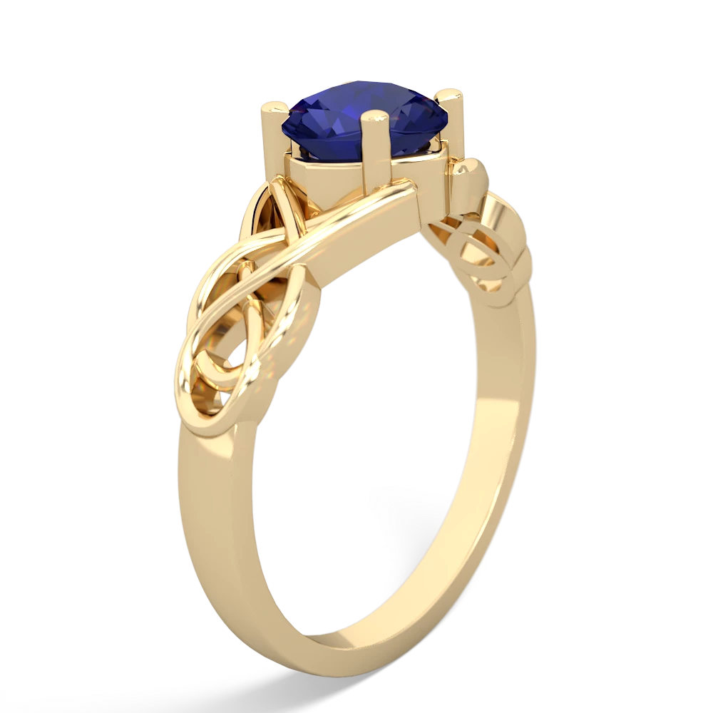 Lab Sapphire Checkerboard Cushion Celtic Knot 14K Yellow Gold ring R5000