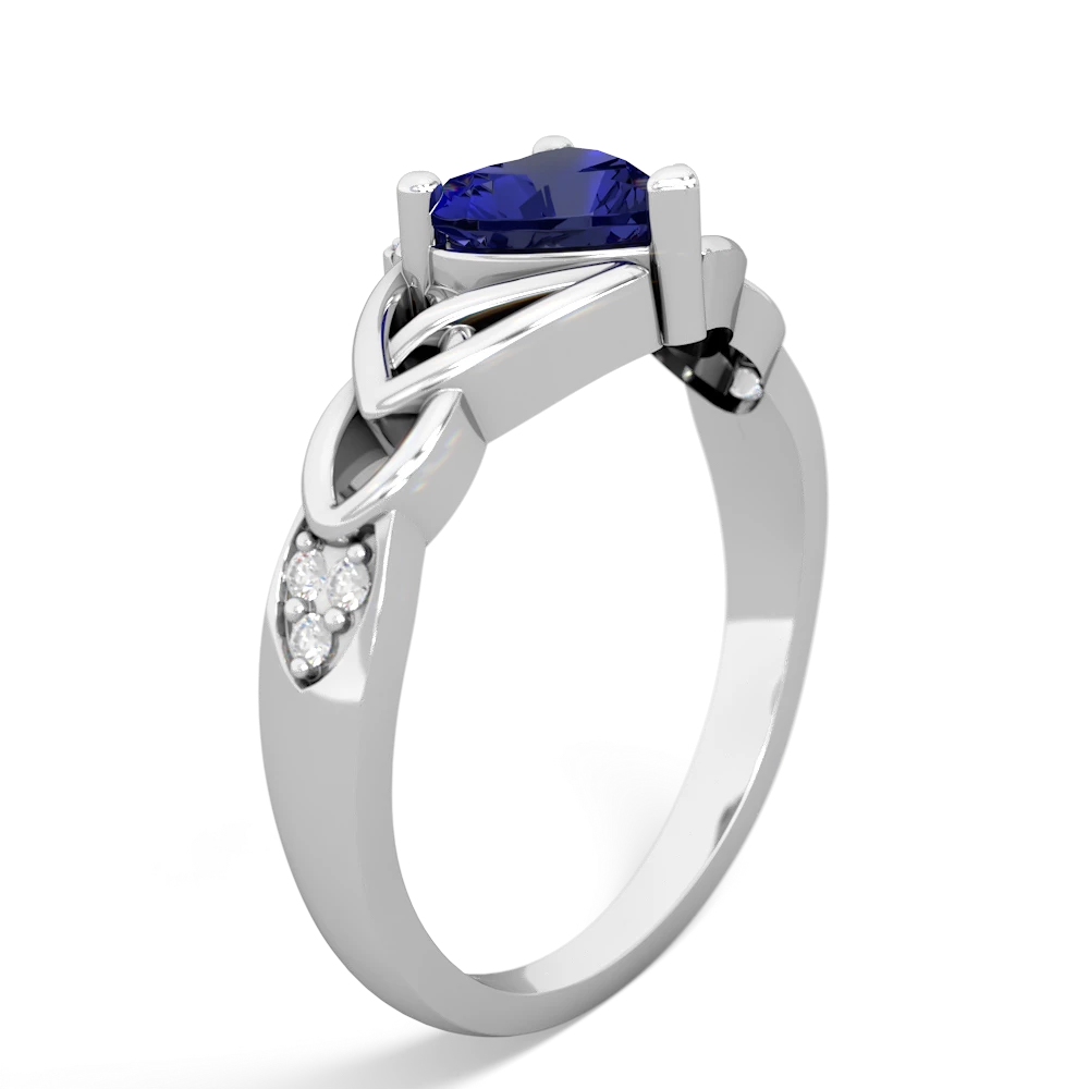 Lab Sapphire Claddagh Celtic Knot Diamond 14K White Gold ring R5001