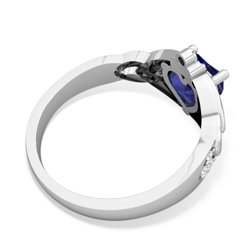 Lab Sapphire Claddagh Celtic Knot Diamond 14K White Gold ring R5001