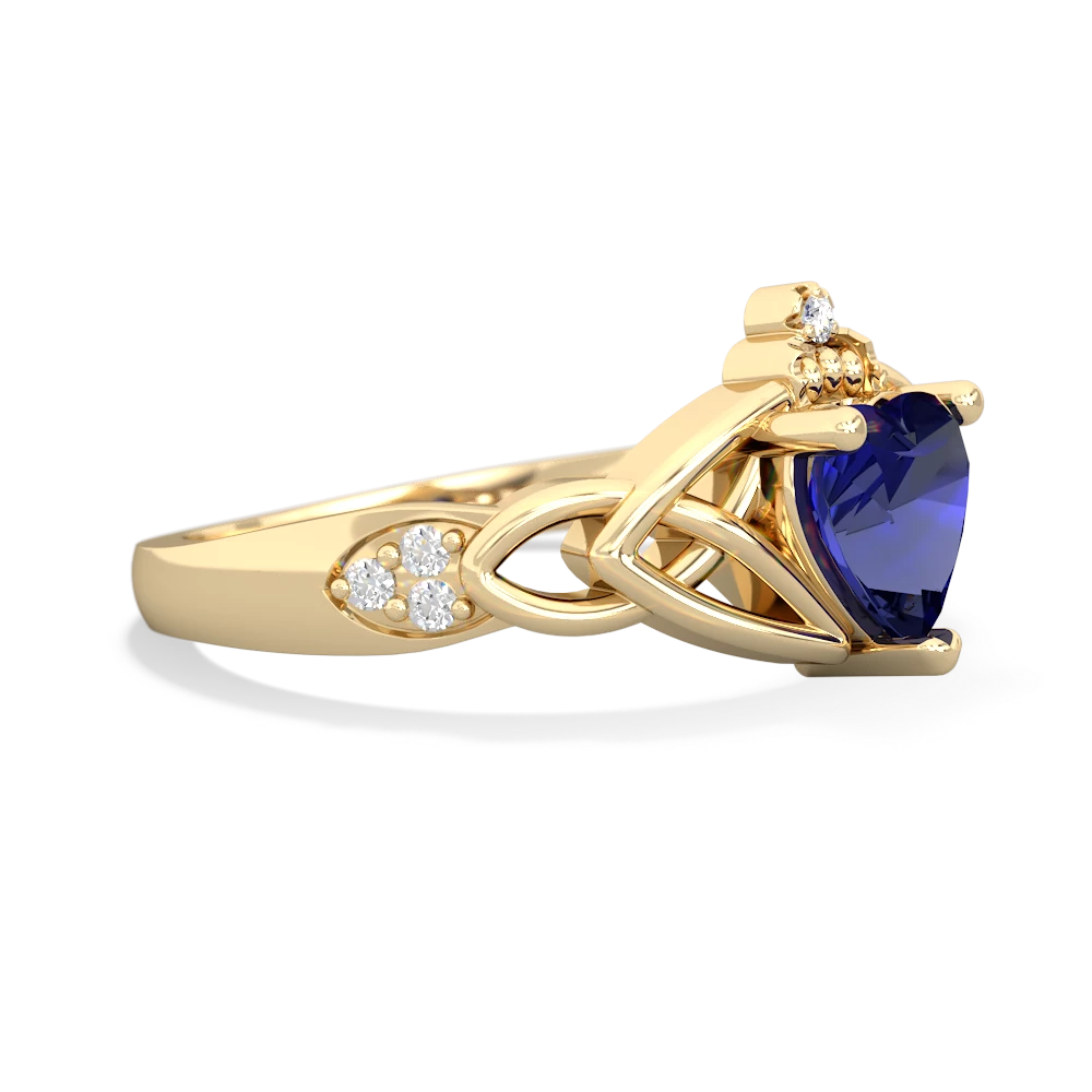 Lab Sapphire Claddagh Celtic Knot Diamond 14K Yellow Gold ring R5001