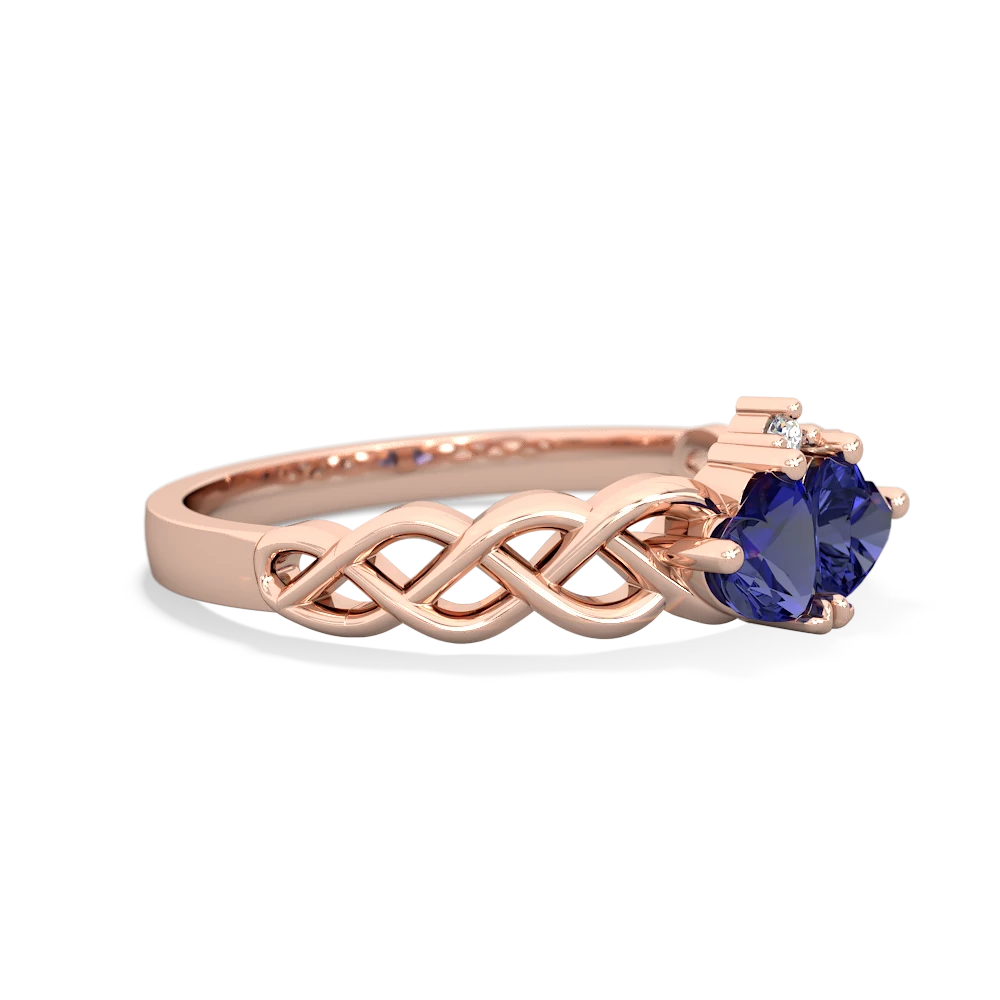 Lab Sapphire Heart To Heart Braid 14K Rose Gold ring R5870