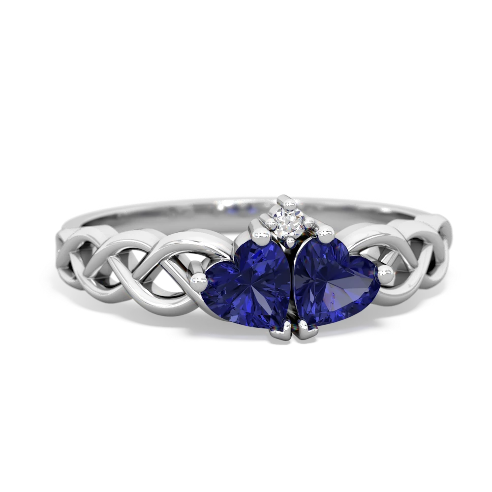 Lab Sapphire Heart To Heart Braid 14K White Gold ring R5870